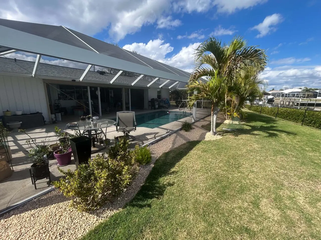 Canal-side pool landscaping